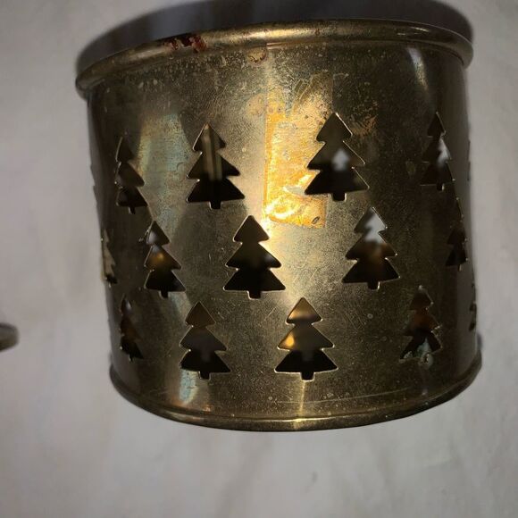 Triptych Brass Candle Holder Set - Joy Design, Rocking Horse, Voltive Pine Trees - Picture 11 of 13